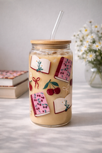 Fruity Books (3 options) Glass Tumbler with Lid and Straw 2