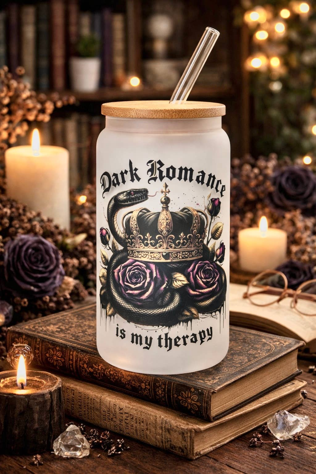 Dark Romance Is My Therapy Frosted Glass Tumbler Dish. Safe