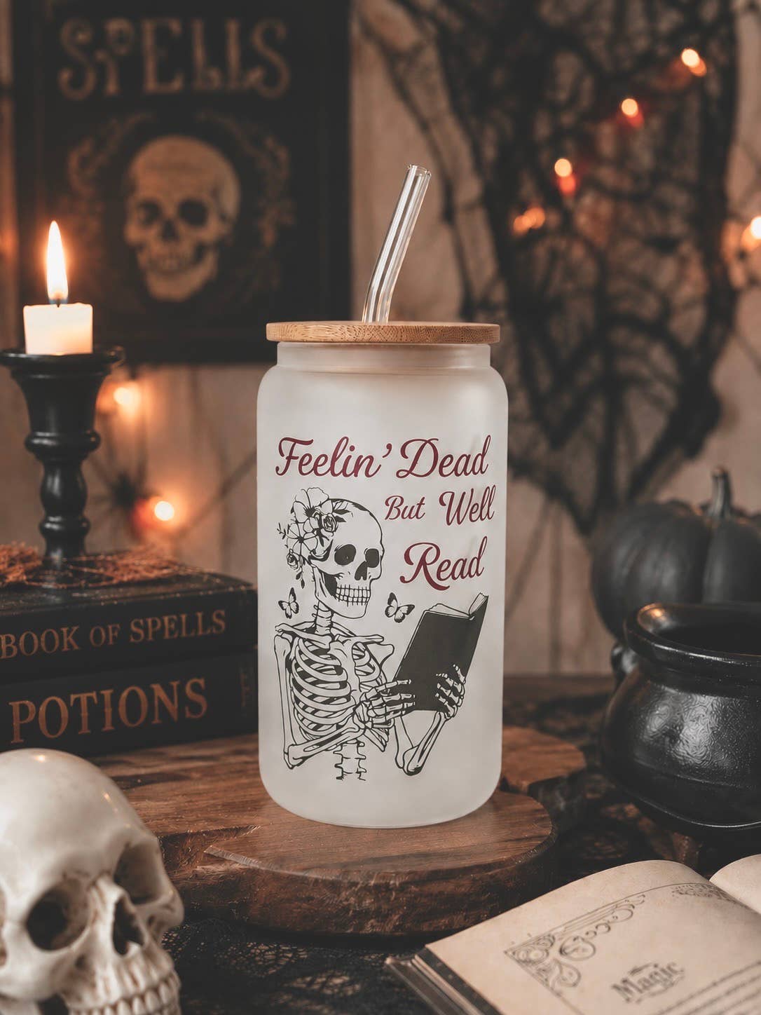 Feelin' Dead But Well Read Frosted Glass Cup Dish.Safe