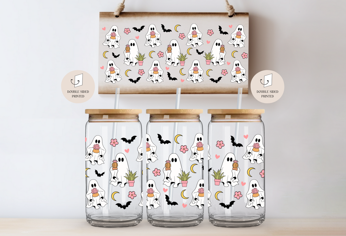 Plant Ghosts Double Sided Glass Tumbler + Bamboo Lid & Straw 2