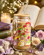 Fantasy Book Club Double Sided Glass Cup with Lid and Straw