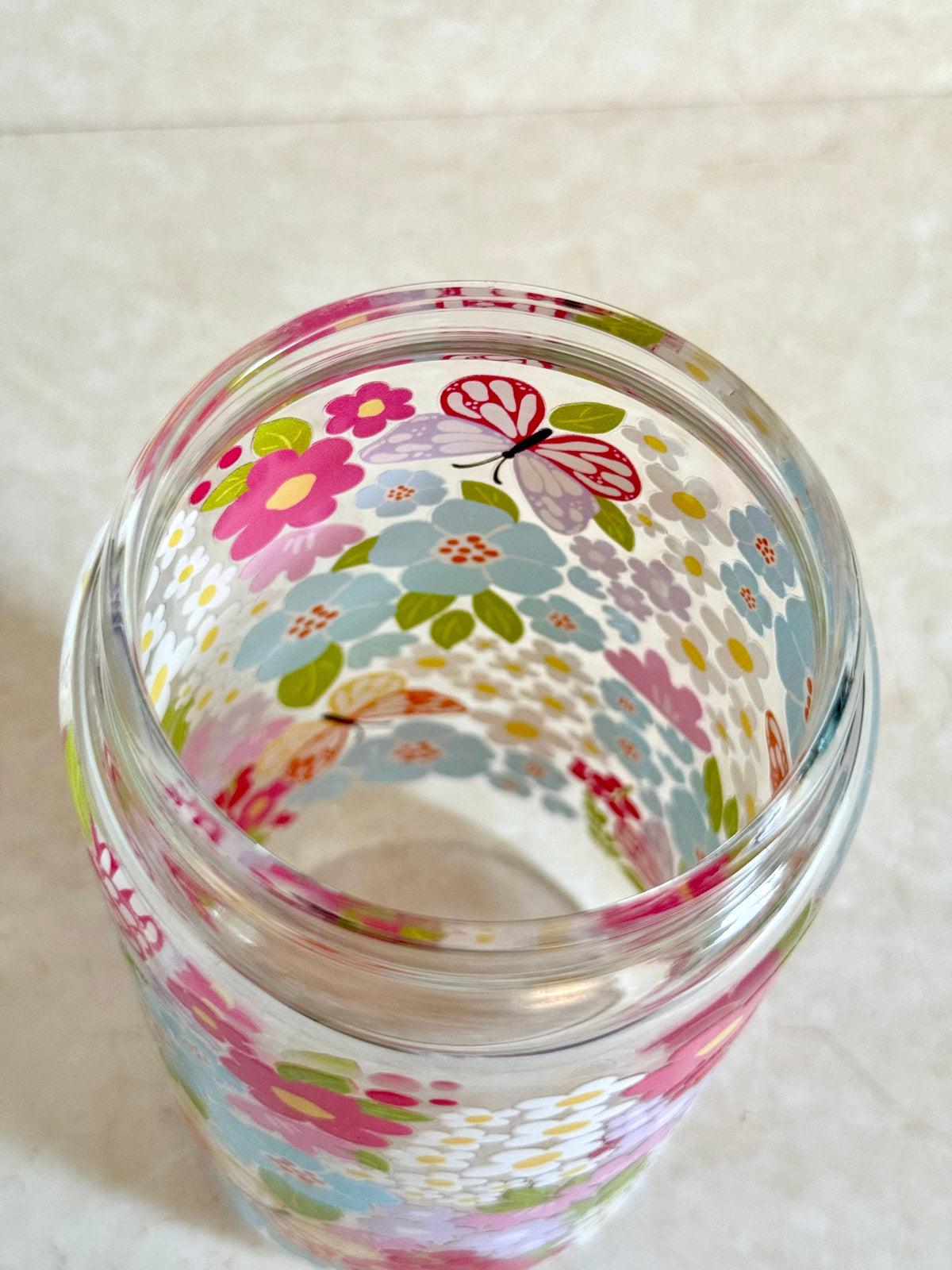 Colorful Garden Glass Tumbler With Bamboo Lid & Glass Straw 3