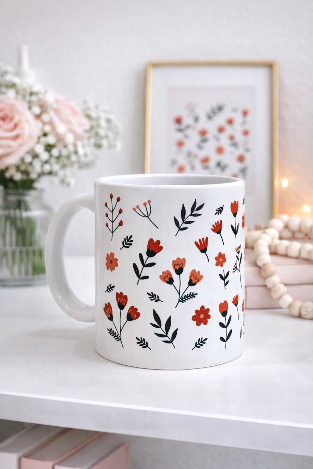 Red Flower Garden Ceramic Mug Dishwasher/Microwave Safe