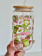 Matcha Pink 2 Options Double Sided Glass Cup + Lid & Straw 5