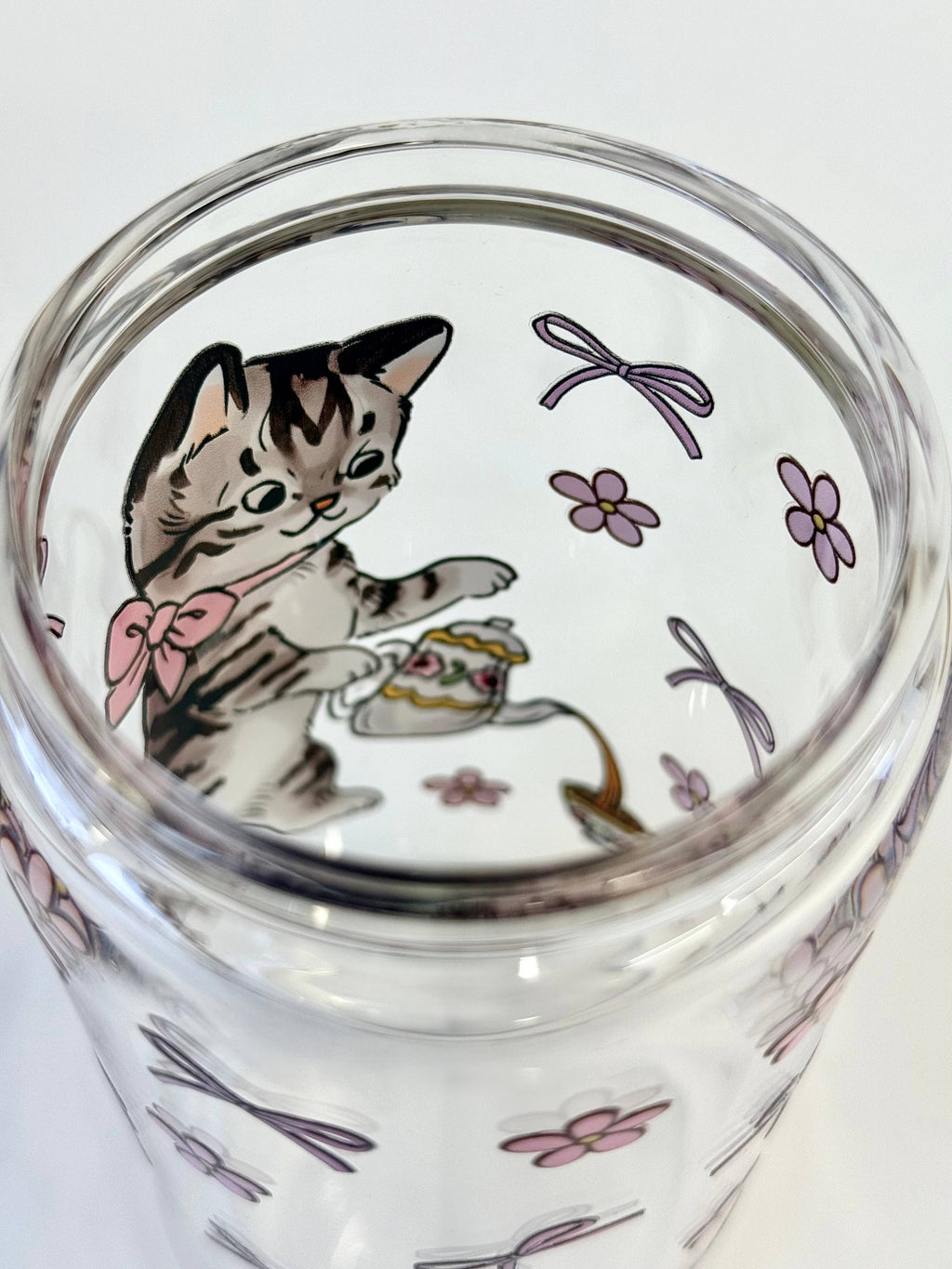 Cat Tea Party2 Double Side Print Glass Tumbler + Lid & Straw 5