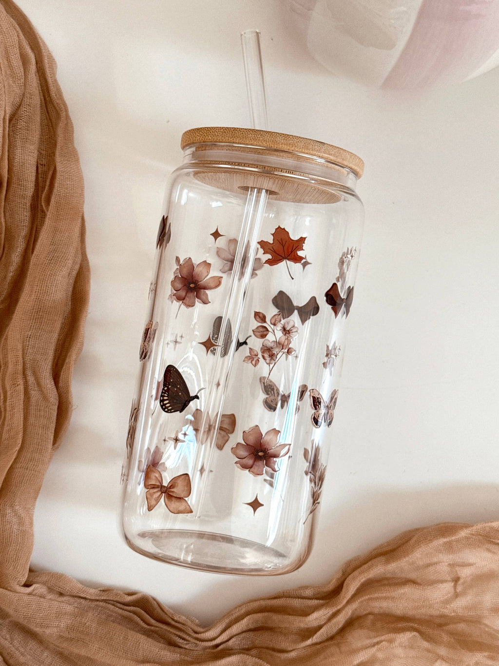 Luxury Fall Double Sided Glass Tumbler + Bamboo Lid & Straw 3