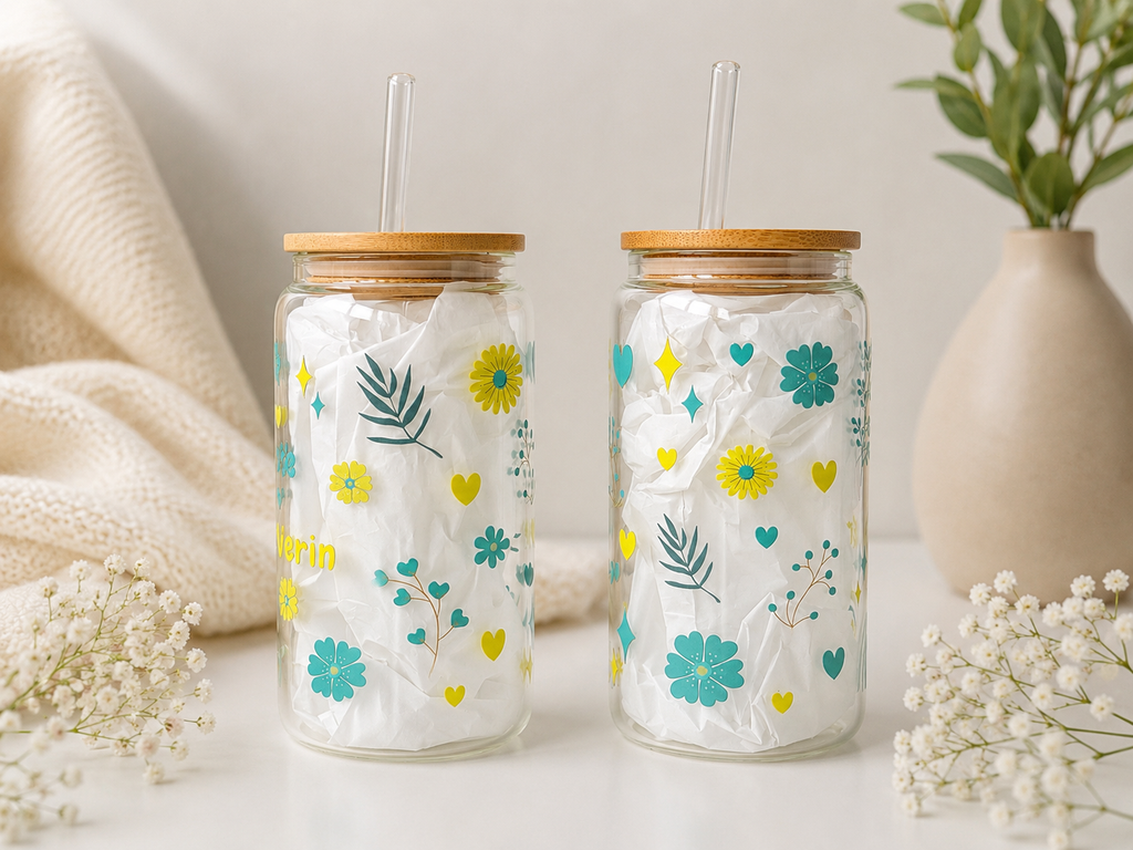 Beste Erzieherin Double Sided Glass Tumbler + Lid & Straw 2