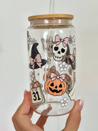Cat & Ghosts Halloween Glass Cup Double-sided + Lid & Straw 5