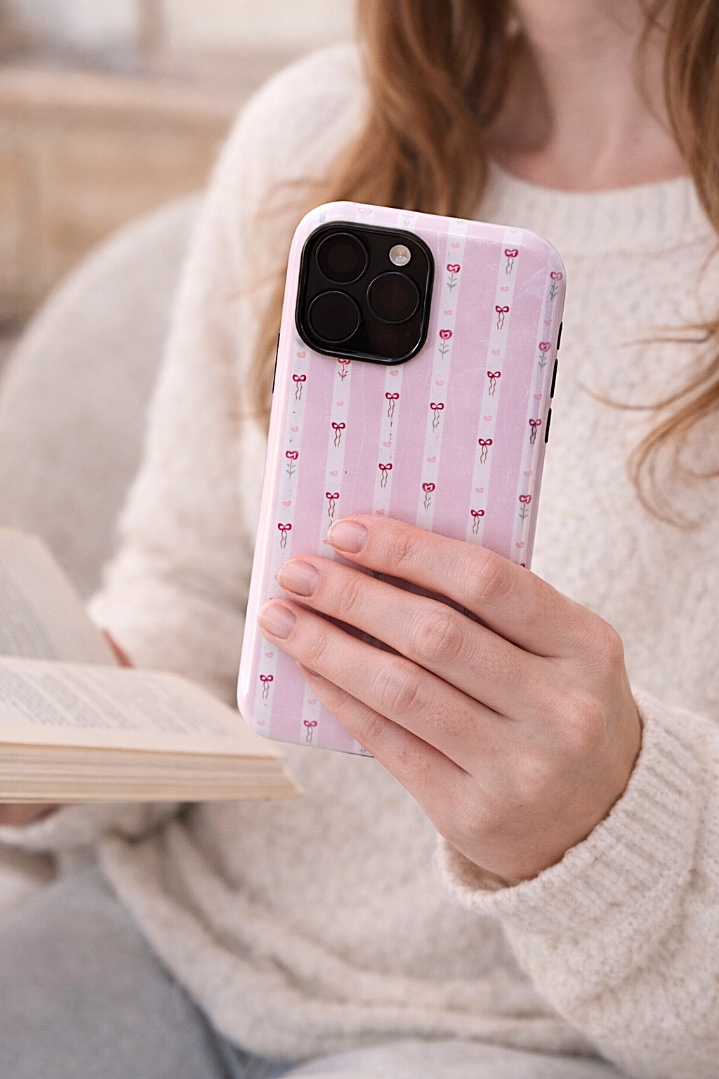 Hard Phone Case Roses & Bows Pattern Double Layer Resistant