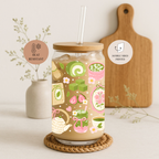 Matcha Pink 2 Options Double Sided Glass Cup + Lid & Straw 2