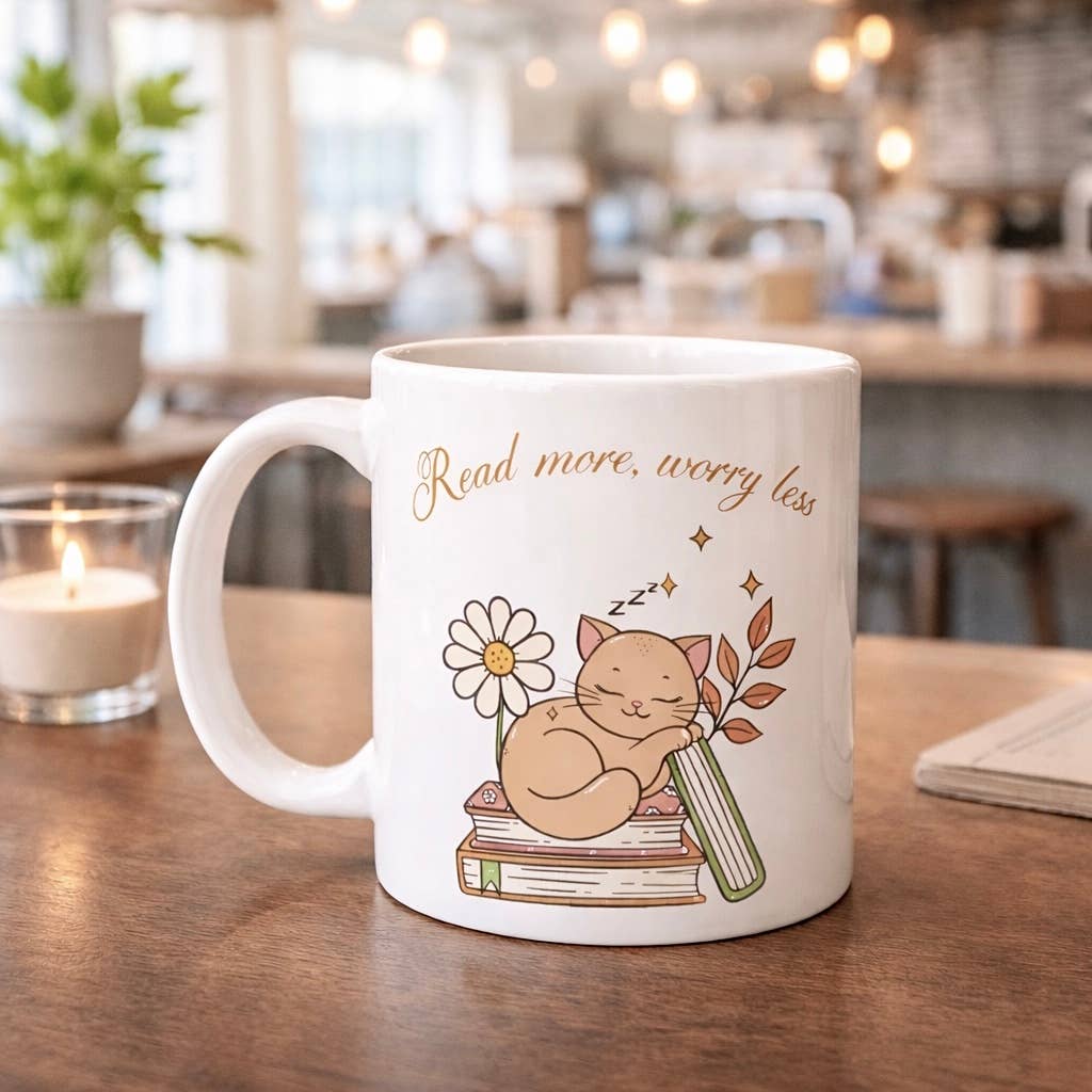 Read More, Worry Less Cat Mug Dishwasher and Microwave Safe 3
