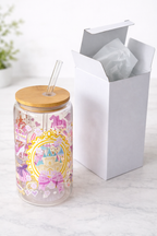 Princess Castle Double Sided Glass Tumbler + Lid & Straw
