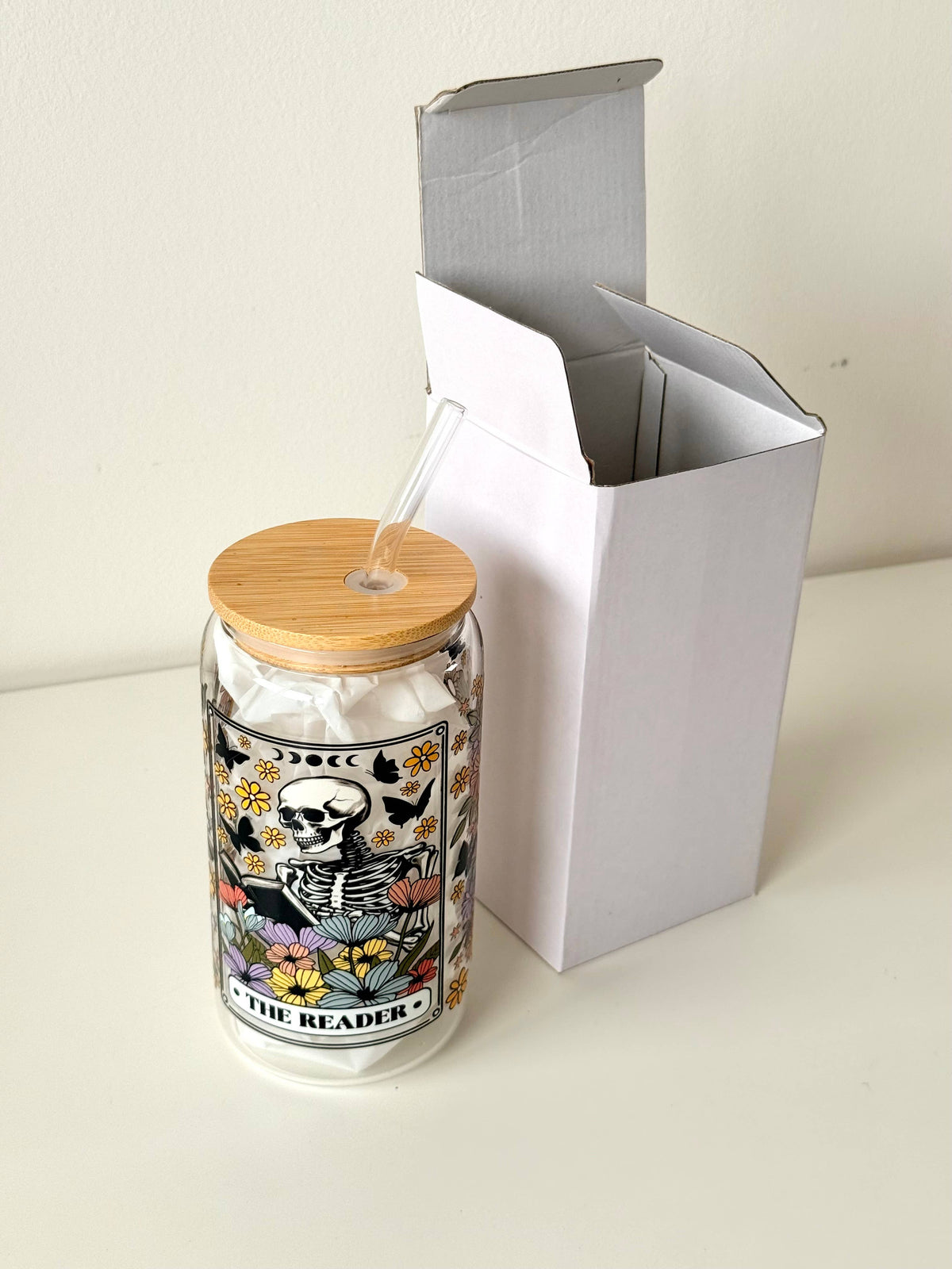 THE READER Double Sided Glass Tumbler + Bamboo Lid & Straw 3