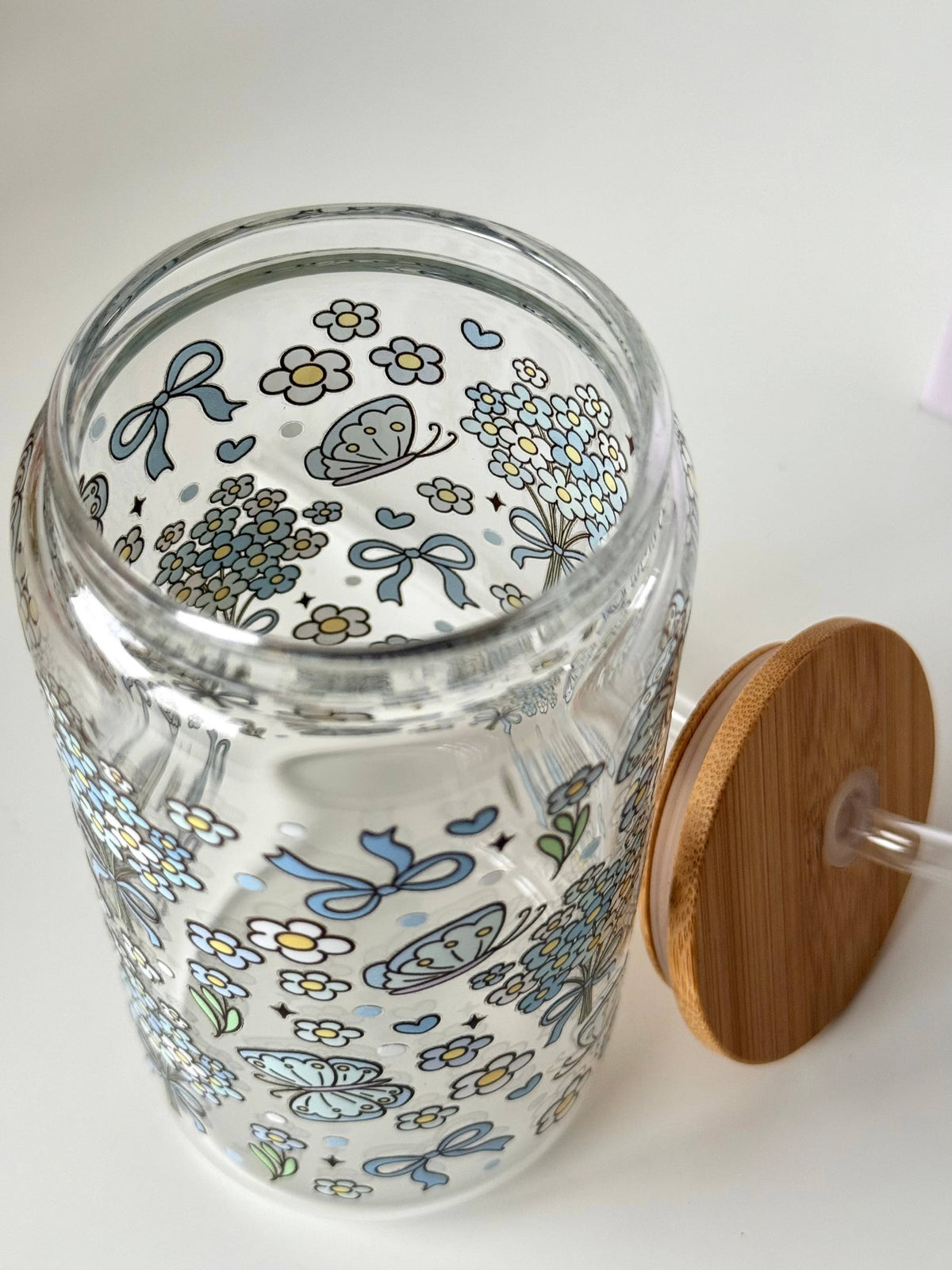Blue Garden Double Sided Glass Tumbler + Lid & Straw 3