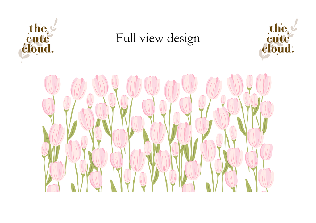 Pink Tulips Double Side Print Glass Tumbler + Lid & Straw 2