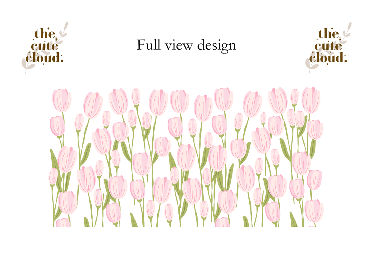 Pink Tulips Double Side Print Glass Tumbler + Lid & Straw 2