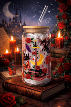 Romantasy Books Double Sided Glass Tumbler with Lid & Straw