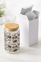 Bookish Pattern Double Sided Glass Tumbler with Lid & Straw 2