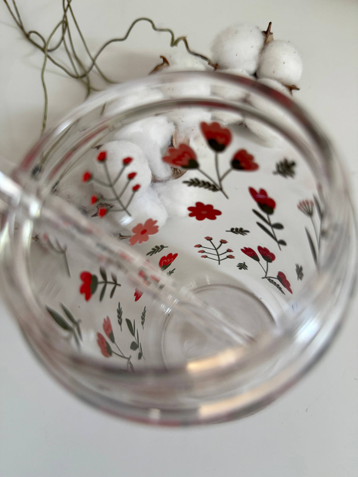 Red Flower Garden Glass Tumbler Double Sided Print with Lid and Straw 3