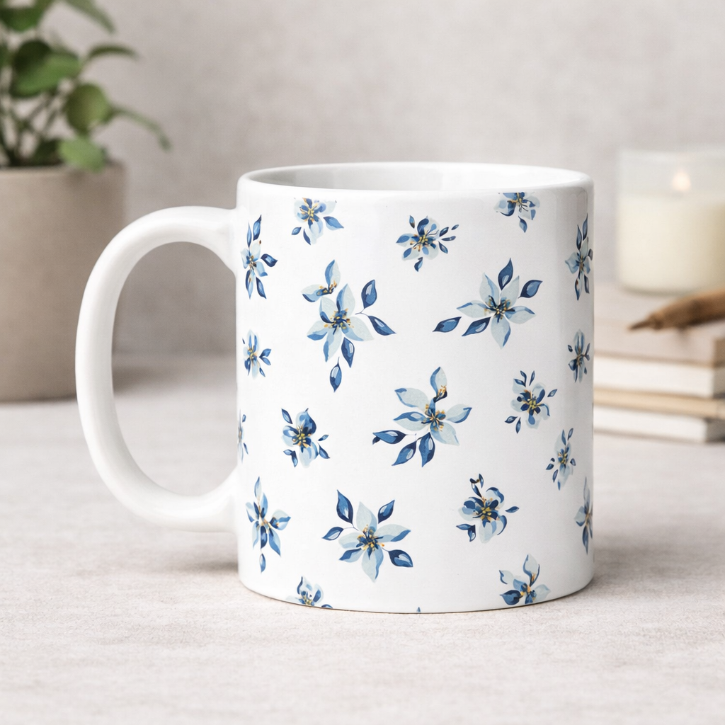 Floral Blue Ceramic Mug Dishwasher/Microwave Safe