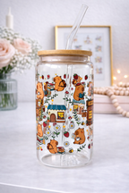 Capybara Bookstore Double Sided Glass Can with Lid and Straw