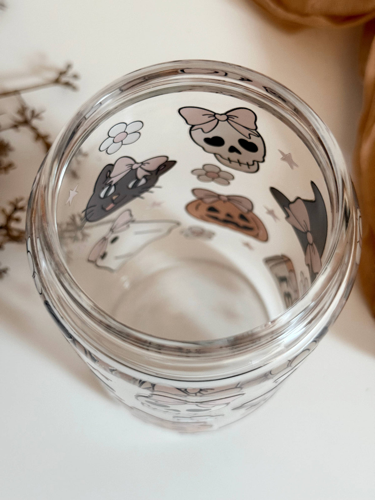 Cat & Ghosts Halloween Glass Cup Double-sided + Lid & Straw 4