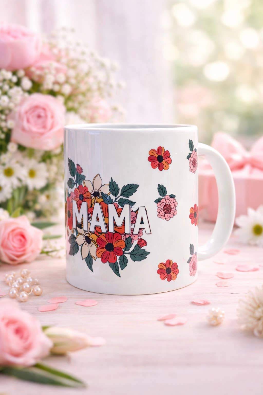 MAMA flowers Ceramic Mug Dishwasher & Microwave Safe 325ml 2