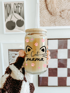 Cat Mama Glass Tumbler with Bamboo Lid & Glass Straw